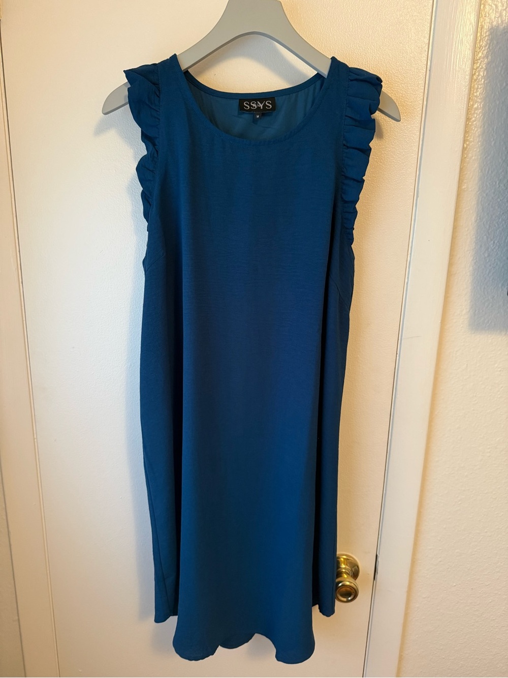 S.S.Y.S. Teal Ruffle Sleeve Shift Dress double lined